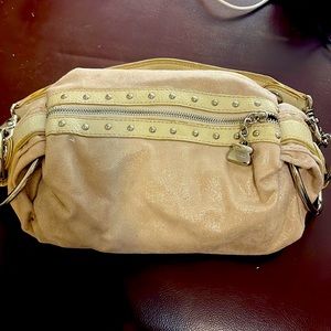 Kathy Van Zeeland Iridescent Cream Hobo With Silver Studs & Hardware EUC